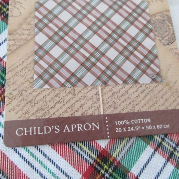 Vintage Plaid Childs Christmas Apron 20"‎ x 24.5" Red Green White Kid Cooking - Picture 2 of 5